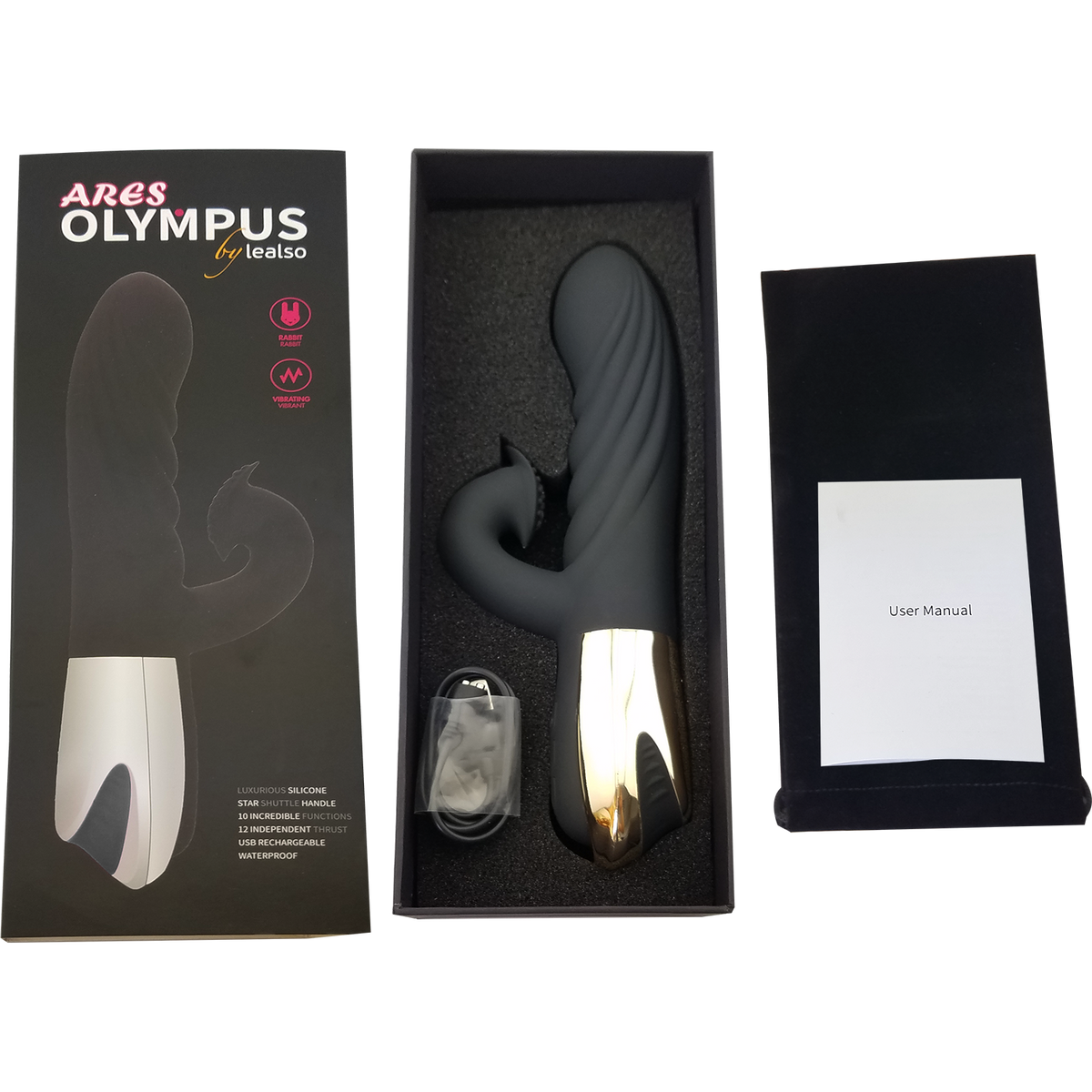 Ares Olympus - Rechargeable Dual Action Vibrator for Women | 10 Vibration Modes & 12 Pulsation Patterns | Waterproof Silicone | Available in Black and Flesh